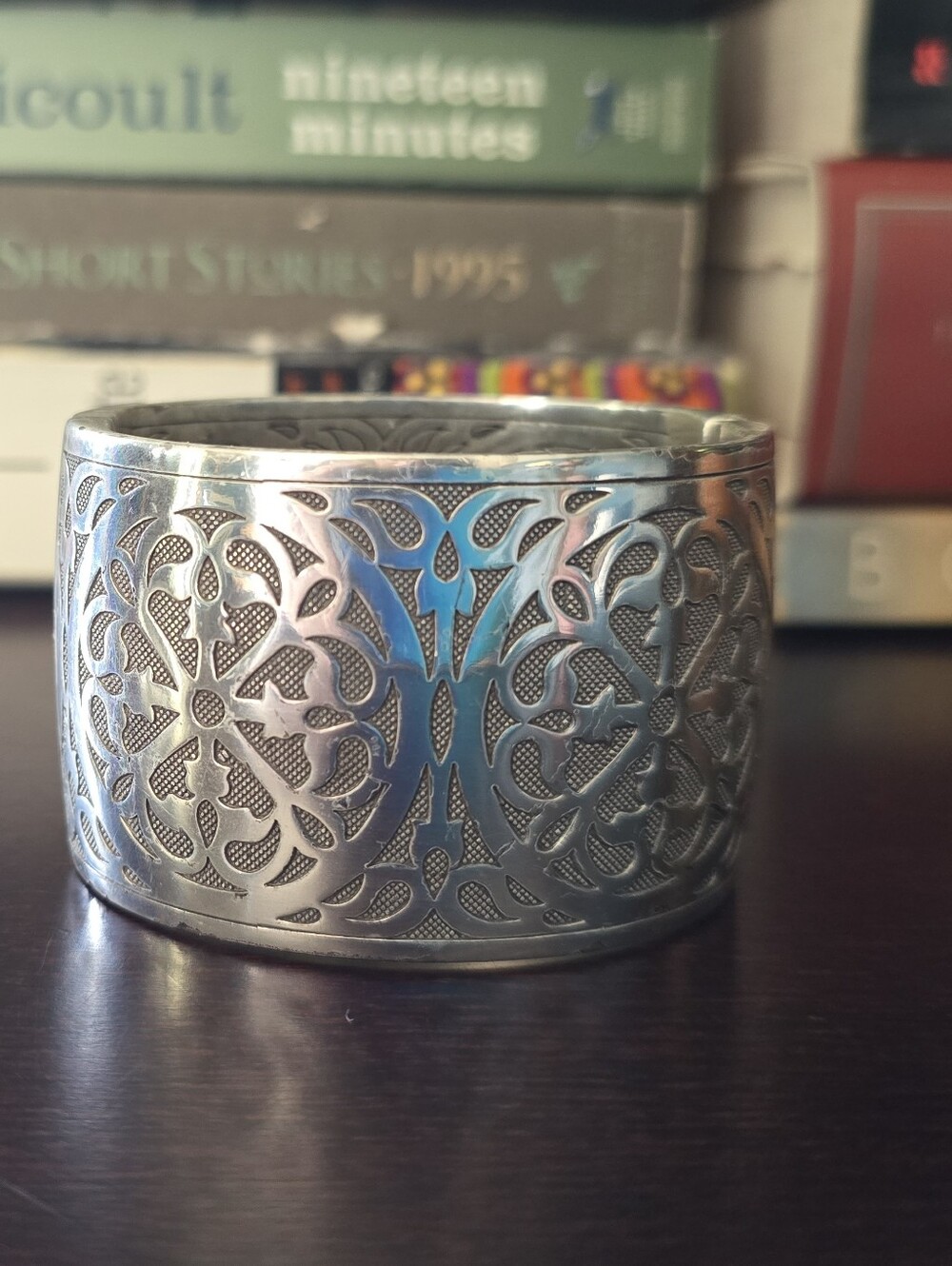 BRIGHTON Ferrara Medallion 1.75" W Cuff Magnetic Hinged Bracelet silver